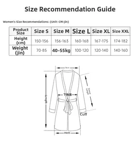 Tableau des tailles pour chemise de nuit femme en coton avec mesures et recommandations