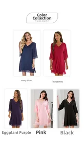 Lace V-neck modal cotton nightgown collection showing five colors with elegant lace trim