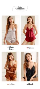 Lace silk pajama sets for women in silver, red, coffee, and black color options