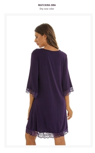 Detailed back view of dry rose modal sleepwear with eyelash lace trim and 3/4 sleeves