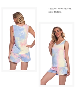 Detailed view of women tie-dye modal cotton sleepwear set with tank top and shorts