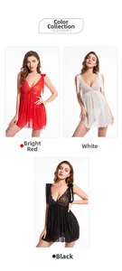 Comparaison détaillée des nuisettes babydoll en mesh rouge, blanc et noir avec dentelle
