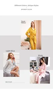 Pigiama da donna in seta con stampa gru nei colori giallo, azzurro e rosa