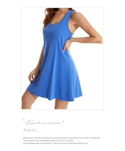Blue sleeveless cotton nightdress with a round neck and soft A-line silhouette
