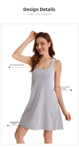 Detail of grey sleeveless nightdress featuring a deep round neckline and soft fabric