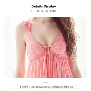 Detailaufnahme von rosa Spitzen-Nachthemd mit Schleife und herausnehmbaren Polstern