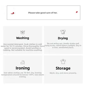 Care guide for lace lingerie showing washing, drying, and ironing icons with instructions