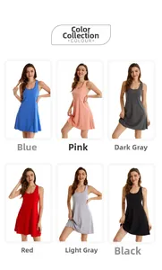 Cotton stretch sleeveless nightgown shown in blue, pink, grey, red, and black colors