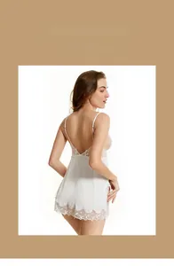 Detailed back view of white lace nightdress featuring open back design and thin straps