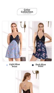 Détail de la nuisette à imprimé fleuri avec dentelle et fines bretelles croisées
