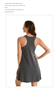 Detail of dark grey sleeveless cotton nightdress with A-line cut and racerback design