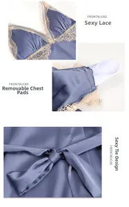 Detail of silk nightgown showing sexy lace V-neck, removable pads and waist tie design