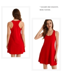 Front and back view of a red cotton stretch tank top nightdress with racerback design