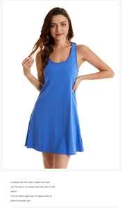 Detailed close-up of blue sleeveless cotton nightdress with soft elastic knit fabric