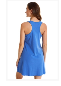 Rear view of a blue racerback cotton nightdress with high-quality knit texture