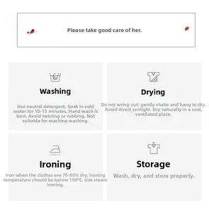 Care instructions showing washing and drying icons for lace lingerie nightdress