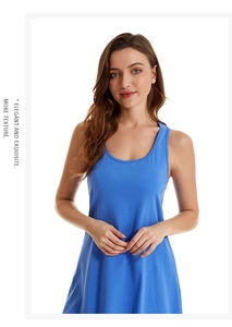 Sky blue cotton sleeveless nightgown detail featuring soft stretch fabric and crew neck