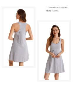 Detail of grey cotton racerback nightdress showing front and back views of a-line hem
