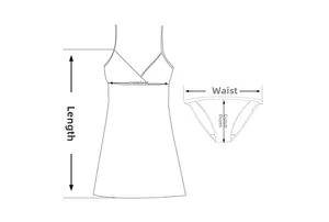 Schema tecnico con misure di lunghezza, busto, vita e profondità del cavallo per lingerie