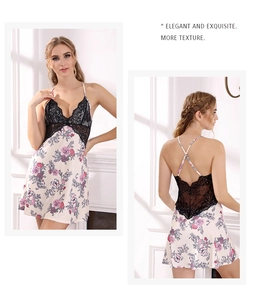 Vue détaillée du dos d'une nuisette à fleurs avec dentelle et fines bretelles croisées