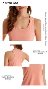 Detailed views of light pink sleeveless nightgown with round neck and racerback design