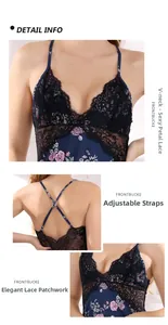 Détail du col en V, dentelle de pétales et bretelles réglables sur la nuisette fleurie
