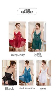 Lace chemise nightgown color set in wine red, dark green, black, blue and white