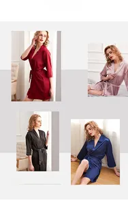 Lustrous ice silk robes for women in burgundy, mauve, black, and navy blue options