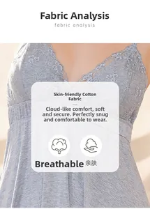 Close-up of gray modal nightdress featuring delicate floral lace trim and cotton texture