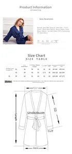 Size chart for women's ice silk robe with detailed measurements in M, L, and XL sizes