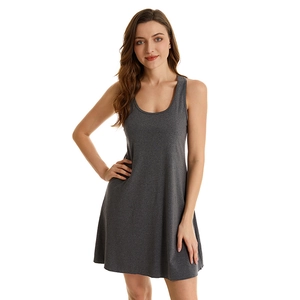 Women's dark grey sleeveless cotton stretch nightgown for casual loungewear