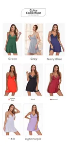 Collection of modal lace nightgowns showing 8 elegant colors including green and navy