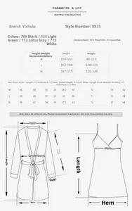 Size chart for lace satin pajamas set including robes and slip dresses measurements