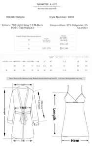 Tableau des tailles détaillé pour ensemble de pyjama en satin avec guide complet