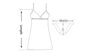 Detailed size chart showing length, bust, waist, and crotch measurements for women's sleepwear