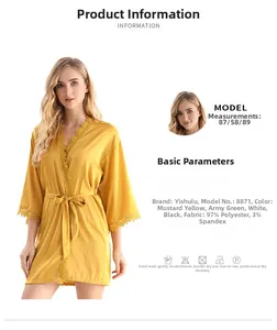Détail du peignoir en soie avec dentelle et spécifications techniques du tissu