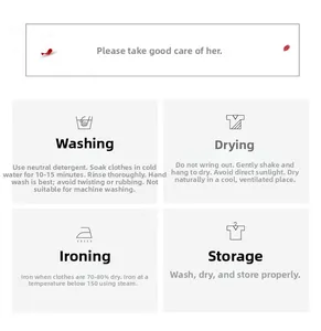 Care instructions for silk lingerie showing washing, drying, and ironing icons clearly