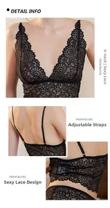 Detail showing the deep V-neck lace pattern and adjustable shoulder straps of the bodysuit