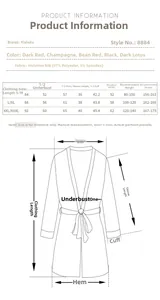 Size chart showing S-XXXL measurements for silk bridal robes and bridesmaid sleepwear