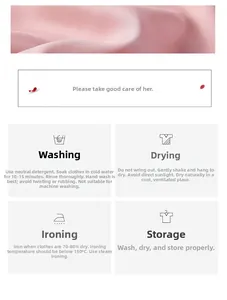Detailed laundry care instructions and fabric texture for pink silk lounge robe