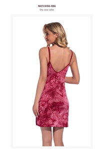 Detail of dry rose tie-dye modal slip dress with deep V backless knit design