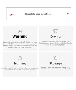 Care guide for lace sleepwear with detailed washing, drying, and ironing instructions