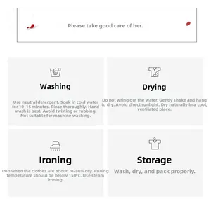 Care guide for silk bridal robes including washing, ironing, and drying instructions