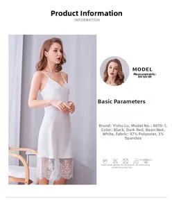 Dettaglio ravvicinato del pizzo bianco sull'orlo di una camicia da notte in raso
