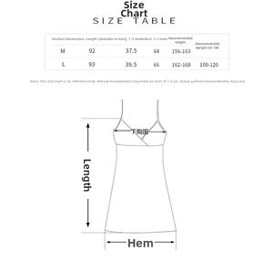 Tabella taglie per camicia da notte in seta con misure di lunghezza e busto in CM