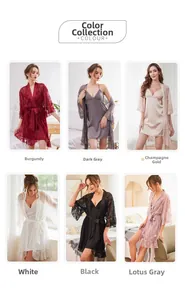 Détails de l'ensemble peignoir en dentelle et chemise de nuit en six couleurs
