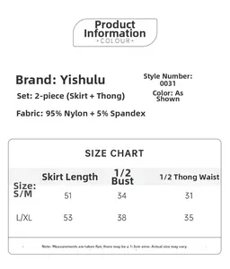 Size chart for lace lingerie set including chemise and thong with detailed measurements