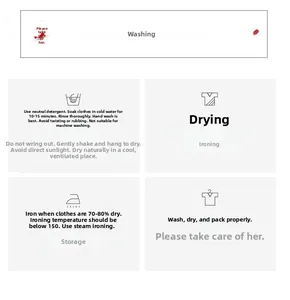 Detailed garment care guide with icons for ice silk dress washing and maintenance