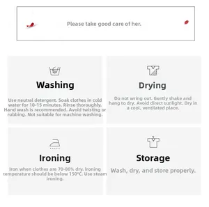Detailed laundry care guide with icons for silk satin loungewear set maintenance