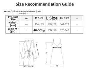 Tableau des tailles pour pyjama en soie femme avec dentelle et guide de mesure